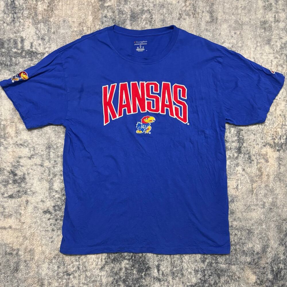 Kansas Jayhawks Mens XL Blue Graphic T Shirt Champion College Apparel NCAA